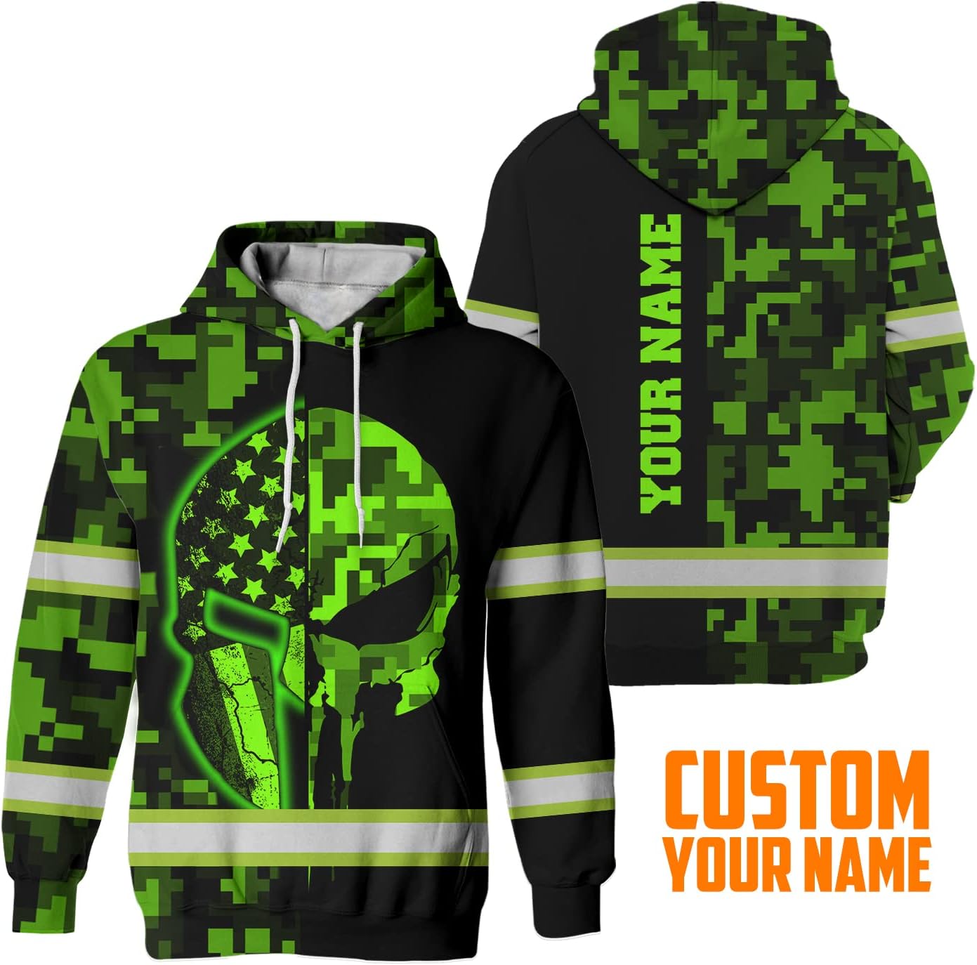 US Flag High Visibility Hoodie for Men Reflective Hoodie Safety Workwear for Worker Runner Patriotic ACC02 - Image 4