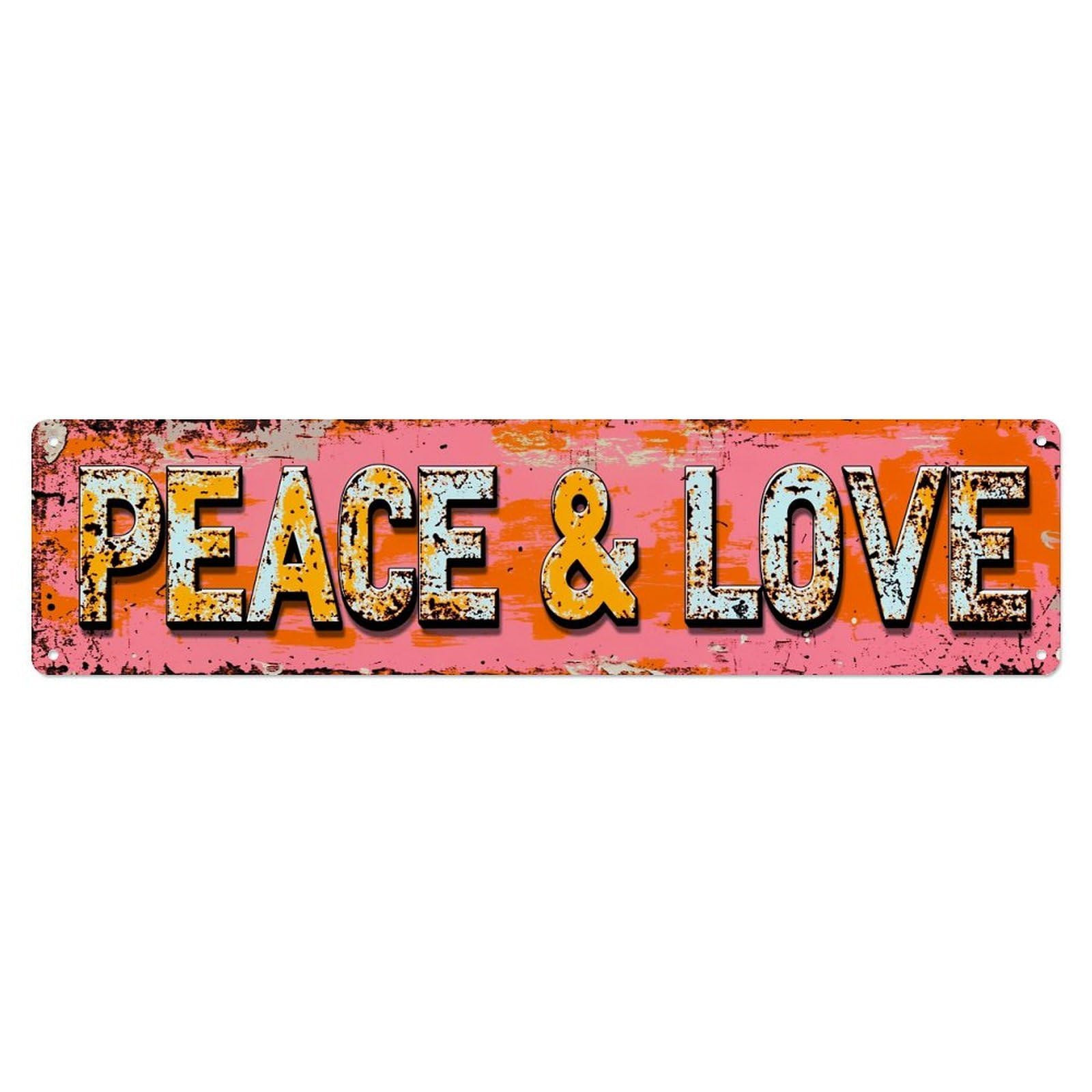 Peace And Love Sign Pattern Vintage Tin Sign Retro Metal Wall Decor Metal Poster, Home Bar Garage Farmhouse Cafe Wall Art Decoration 4x16Inch
