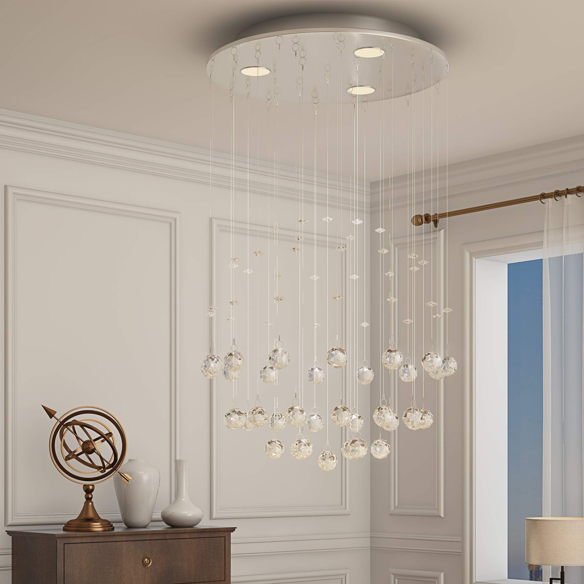 Crystal Lamp Modern Ceiling Light Chandelier Pendant 3 Light Mount Fixture Glass-Product Size: Ф30x 60H cm