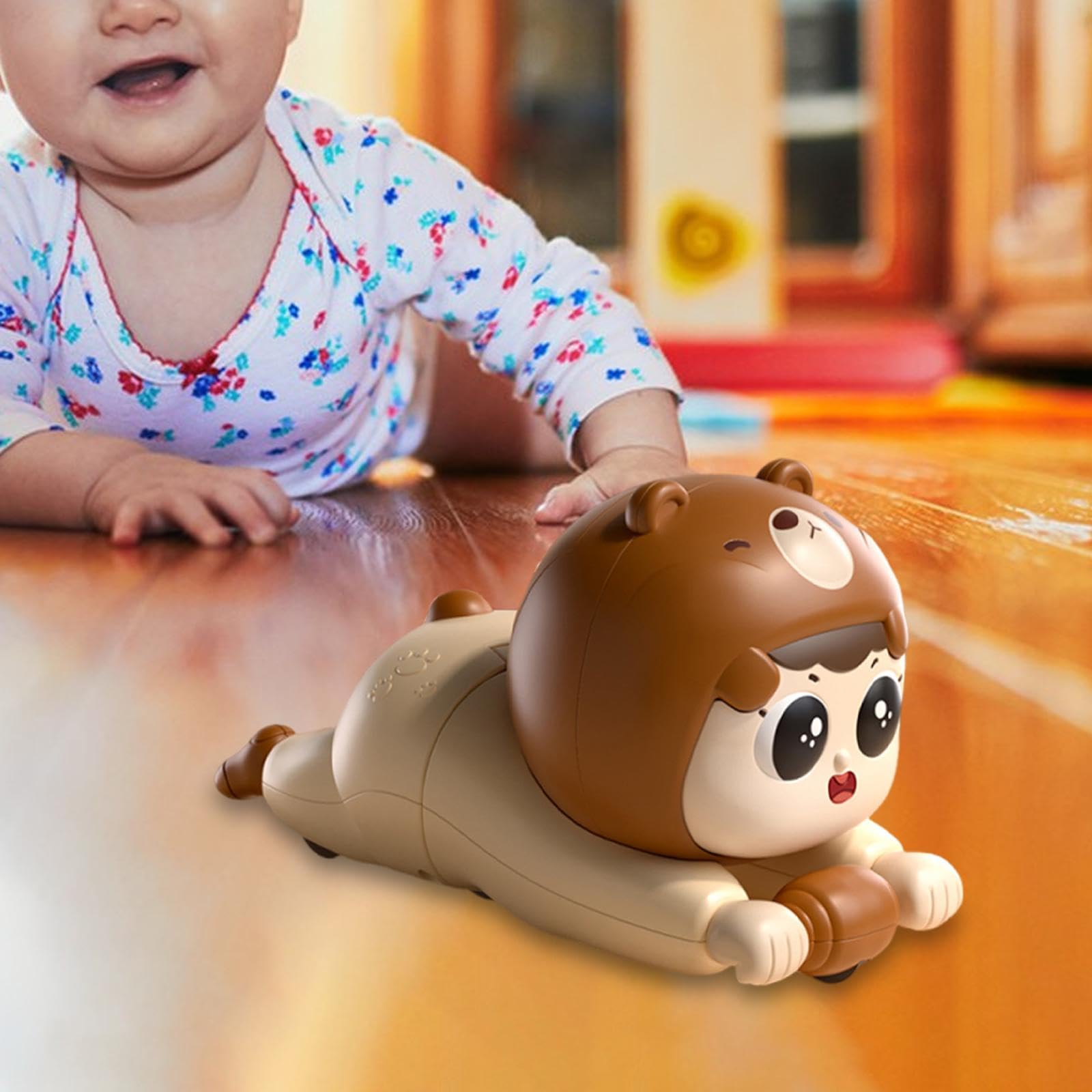 Bambola Gattonante per Neonati, Gioco di Ruolo Musicale, Impara Ad Arrampicarsi, Interattiva, Giocattolo Sensoriale, Regalo di Compleanno per Bambini, marrone kaki, Inglese