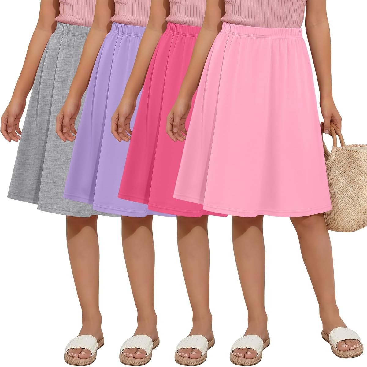 Pack de 4 faldas hasta la rodilla para niñas