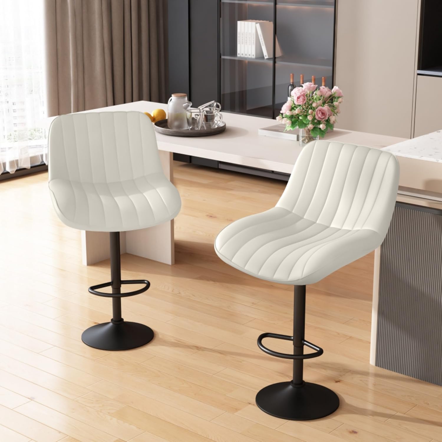 Modern Adjustable Swivel Counter Height Bar Stools Set of 2