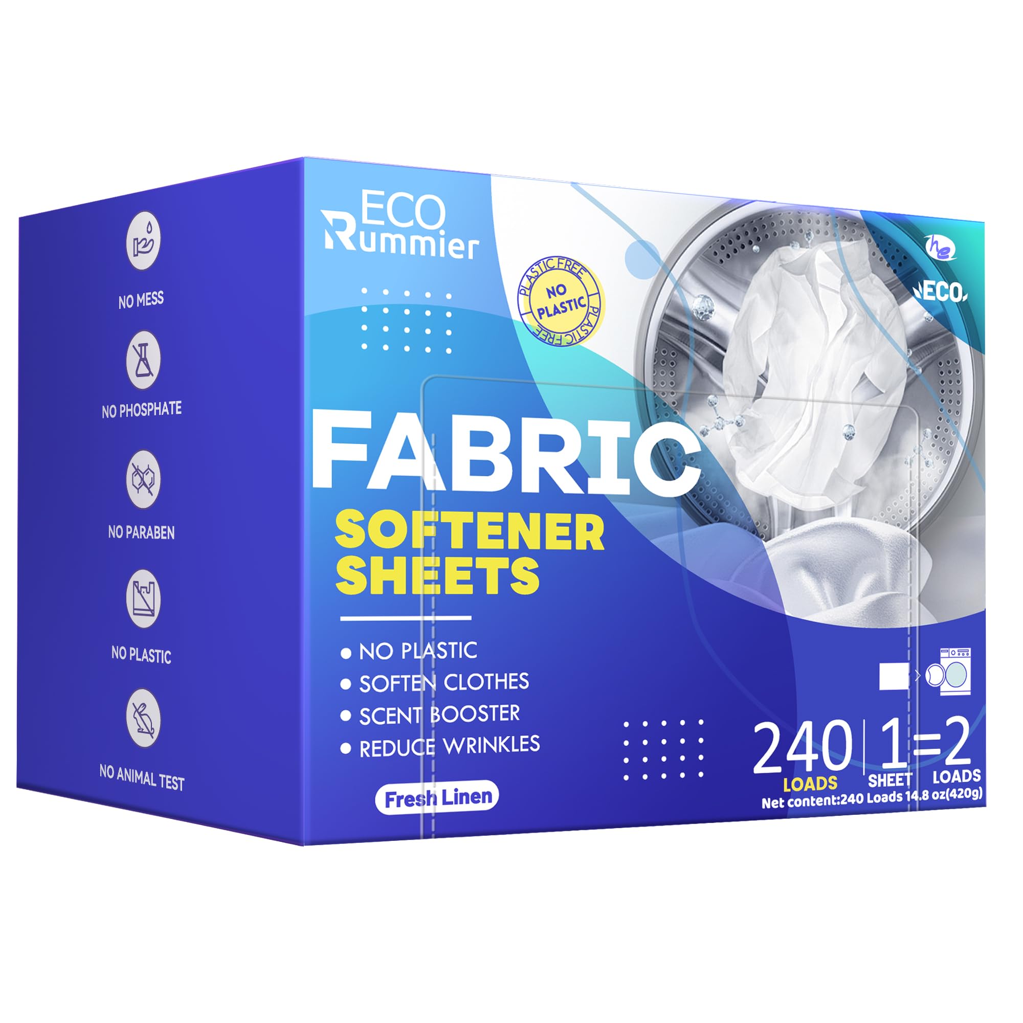 Fabric Softener Sheets, 240 LOADS, Fresh Linen Scent Booster, Alternative to Fabric Softener Liquid,Eco-Friendly Laundry Softening Strip for Washing Machine