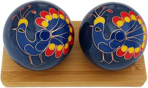 Top Chi Chiming Peacock Baoding Bolas con soporte de bambú (grande 2 pulgadas)