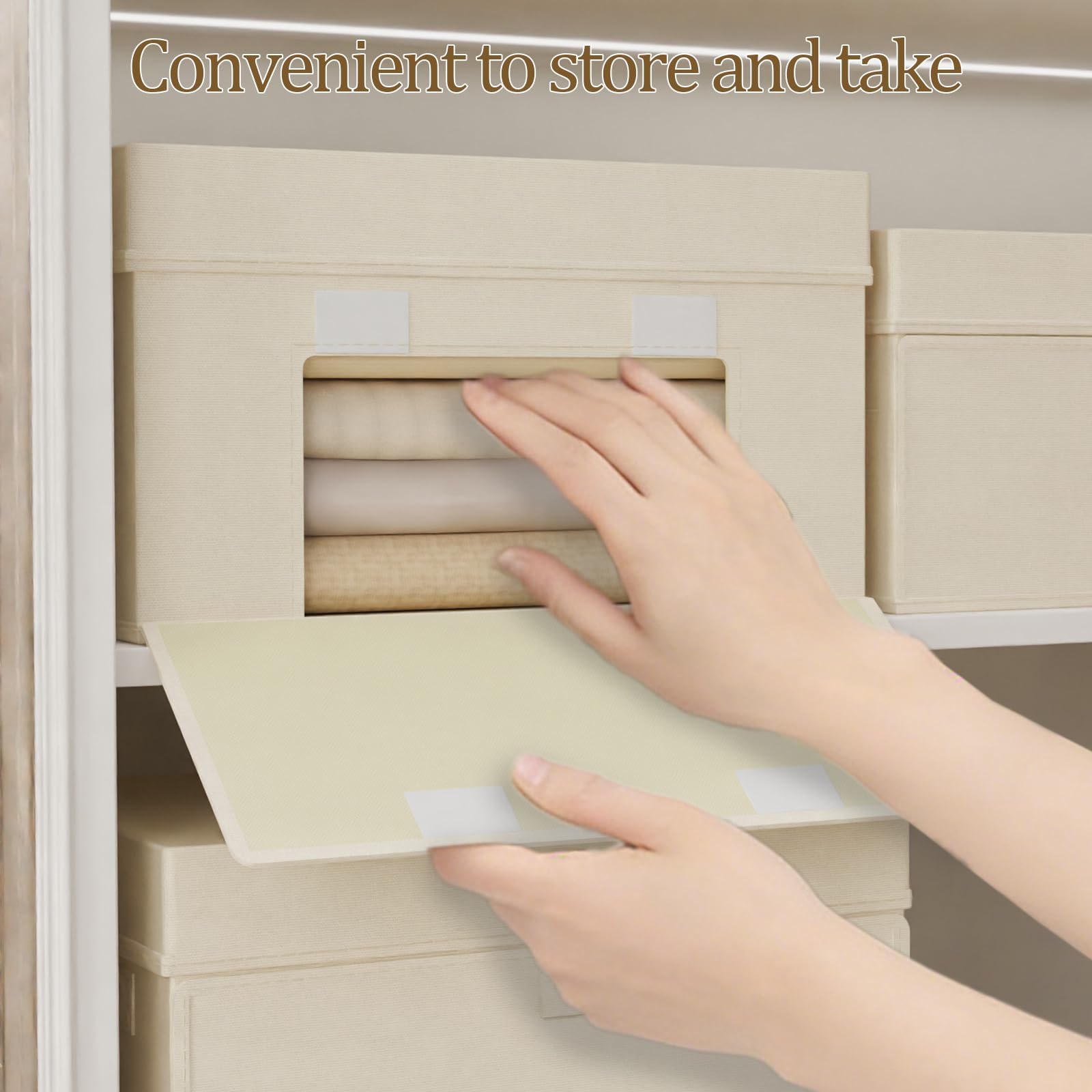 Scatole di Stoccaggio Pieghevoli con Coperchi, Organizzatore Armadio con Manici, Cubo Portaoggetti in Tessuto, per Casa, Ufficio, Scuola, 3 Pezzi, 38x25x25cm, Beige