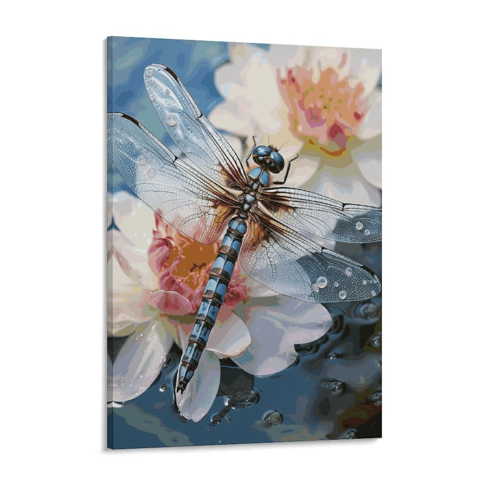NTVOWPZO Dragonfly Flower Canvas Wall Art for Bedroom 18x24inch Canvas Prints Artwork for Walls Modern Picture Artwork Painting for Living Room Aesthetic Wall Paintings for Bathroom Kitchen Office De