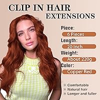 Vista 2 de NAYOO Extensiones de clip para cabello de 20 pulgadas para mujer, cabello ondulado y rizado de cobre rojo, extensiones de cabello sintético