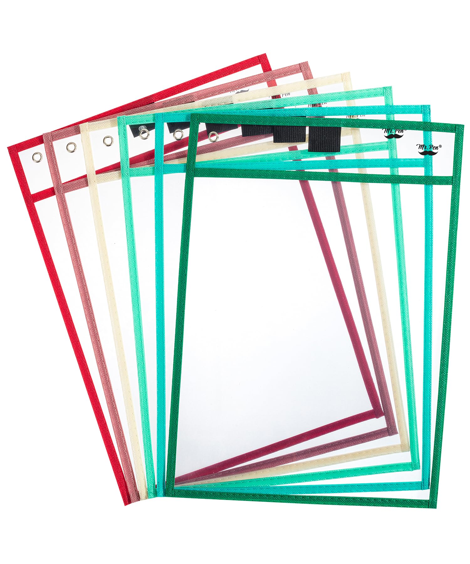 Mr. Pen- Dry Erase Pocket Sleeves, 10"x14", 6 pcs, Colorful Dry Erase Sleeves, Plastic Sleeves for Paper 8.5x11, Dry Erase Pockets Reusable Sleeves, Plastic Paper Sleeves, Dry Erase Sheet Protectors — image 1