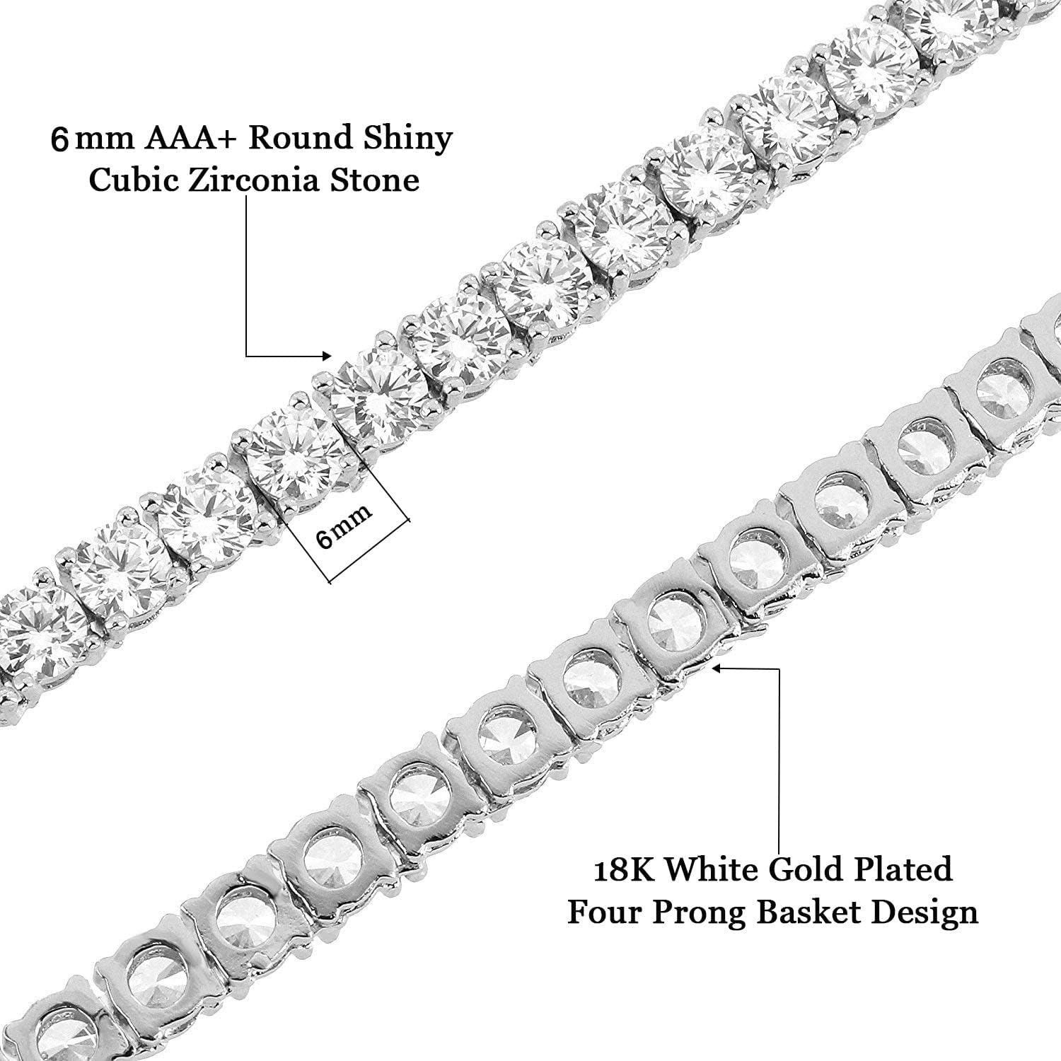 MDFUN Tennis Necklace 18K White Gold Plated | 5.0-6.0mm Round Cubic Zirconia Cut Faux Diamond Tennis Chain for Women and Men 14-24 inches - Image 2