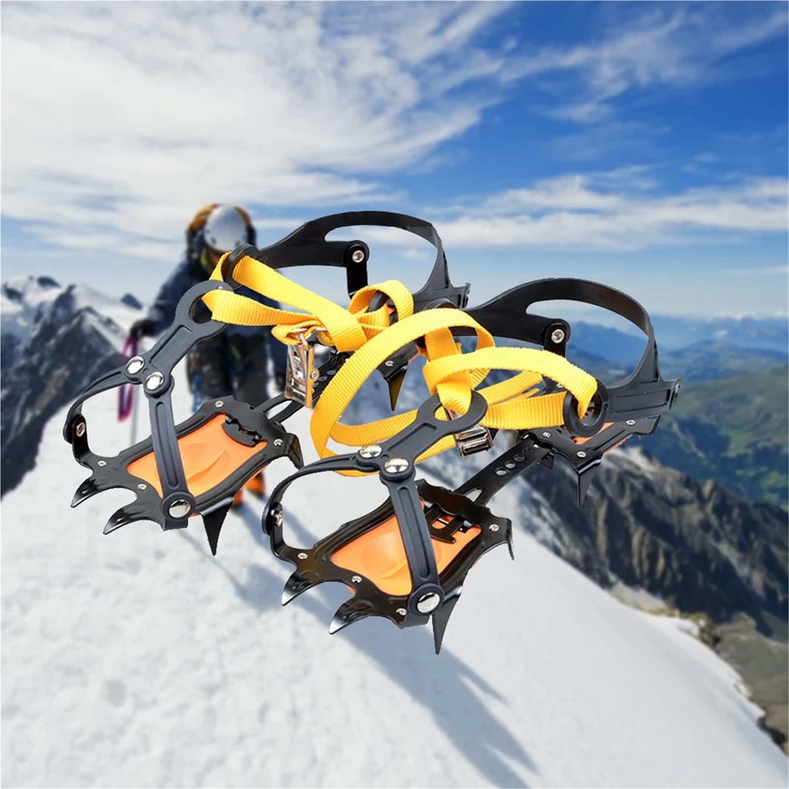 Grödel 10 gezahnte Steigeisen aus Manganstahl, rutschfeste Schnürung, Kletter-Eisgreifer, Kunststoff-Schuhüberzug, tragbare Oxford-Tasche für Winterwanderungen