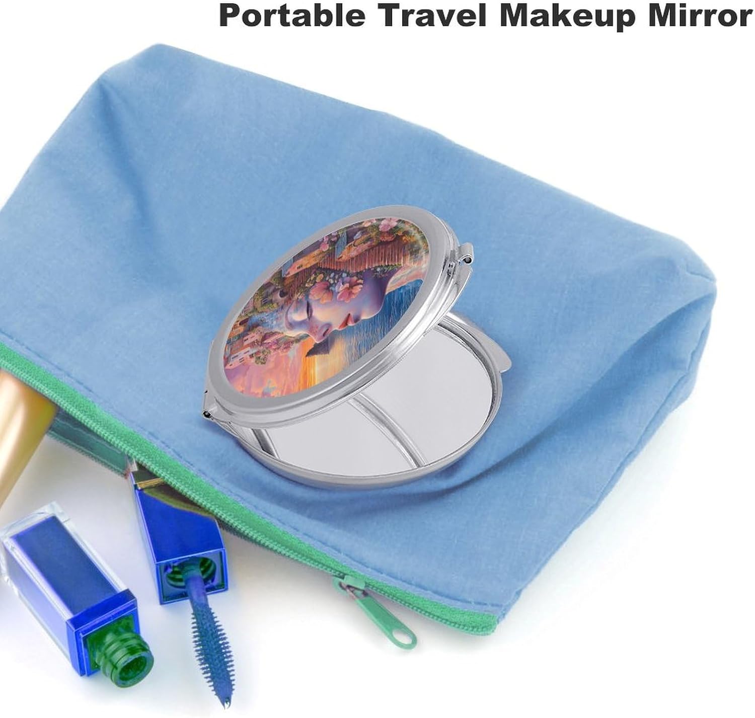 Beach Womans Face House Compact Makeup Mirror Mini Foldable Cosmetic Mirror Portable Travel Mirror for Purse Pocket