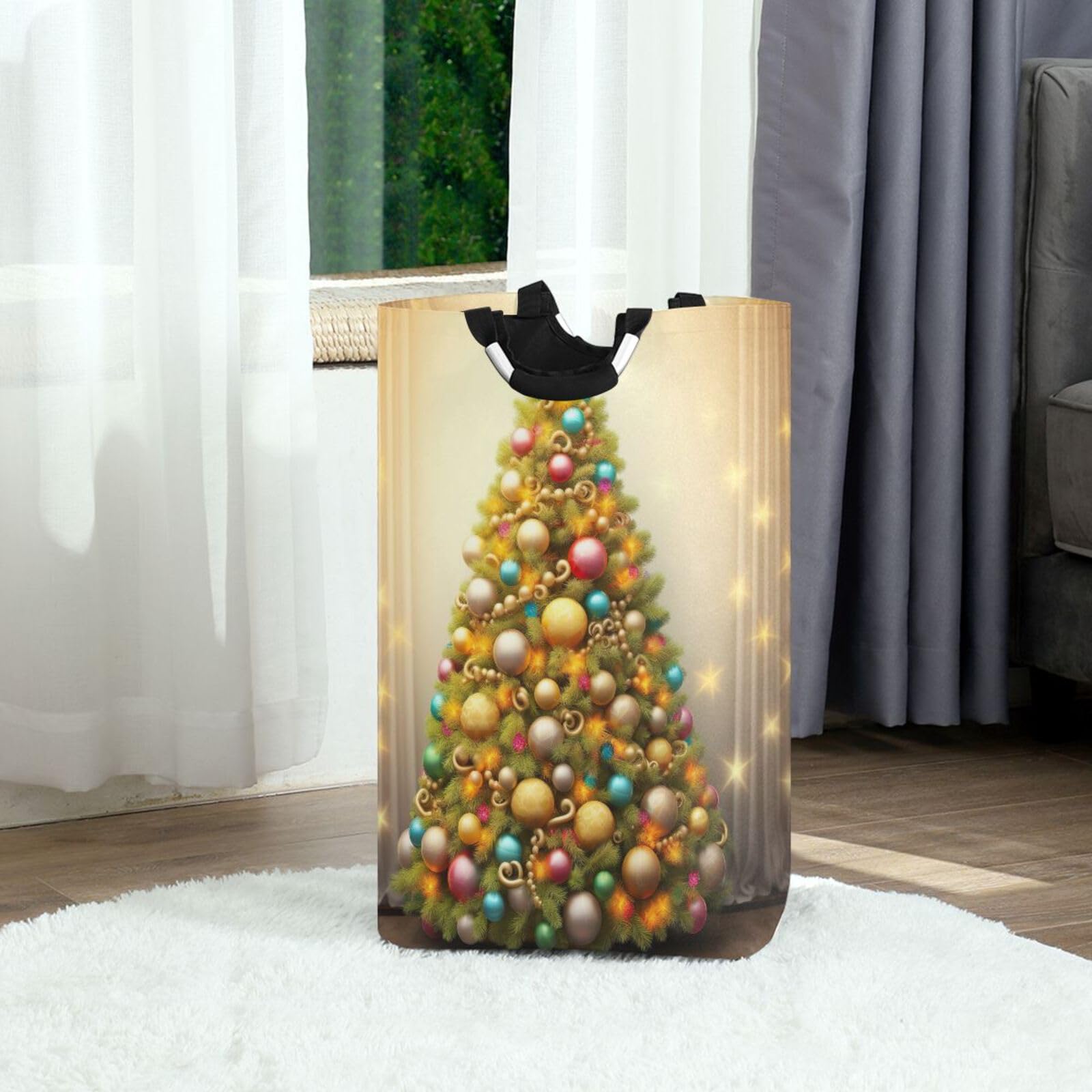 Jihqo Laundry Hamper Basket Christmas Tree Balls Collapsible Nursery Storage Bin Waterproof Clothing Baskets for Home Bedroom Bathroom Washing Room