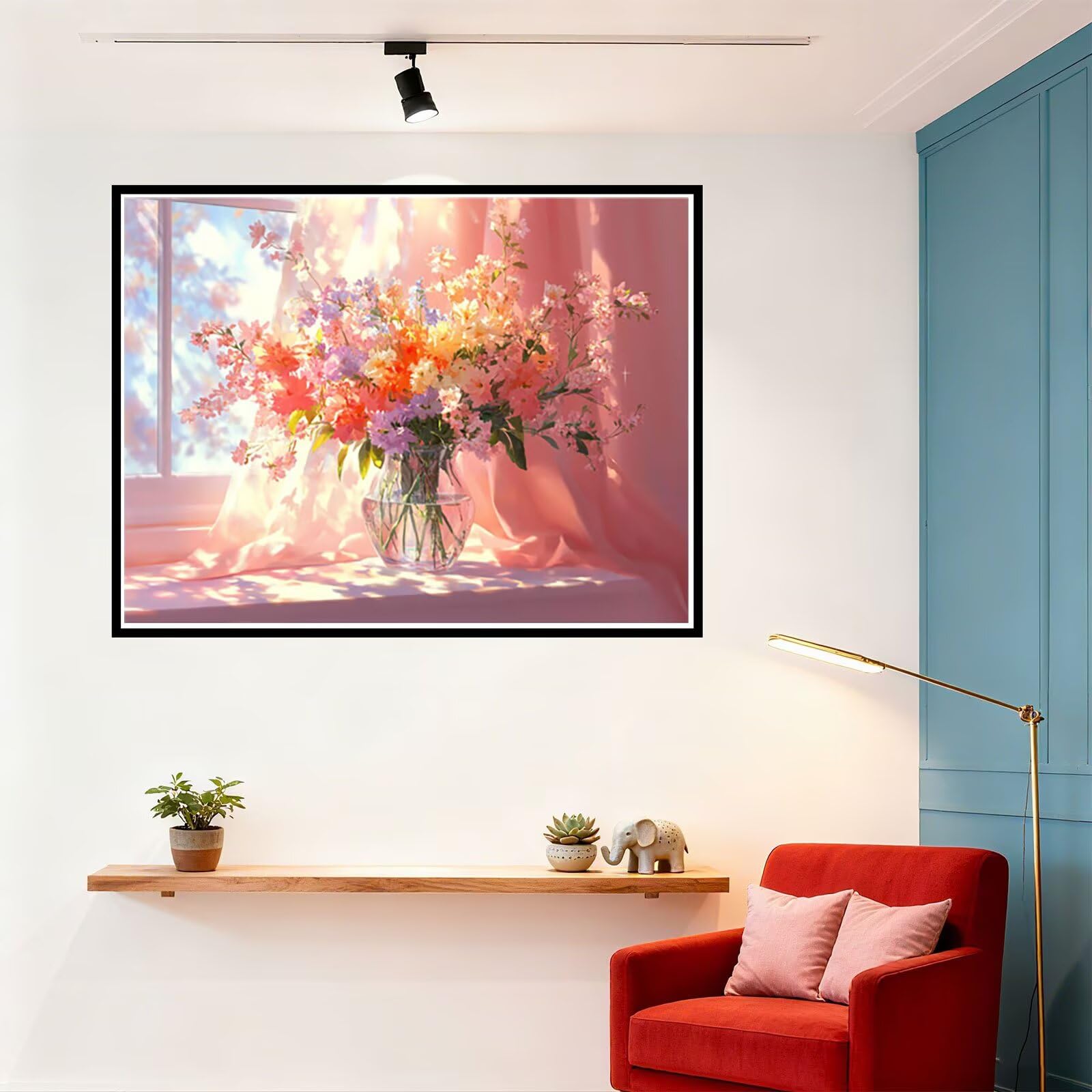 Blume Malen Nach Zahlen Erwachsene Anlage Malen Nach Zahlen Kinder ab 7, Set Erwachsene Bastelsachen Kreativ Set für Kinder Geschenke für Männer, Weihnachten Halloween Deko Ohne Rahmen 60x80cm H - 922