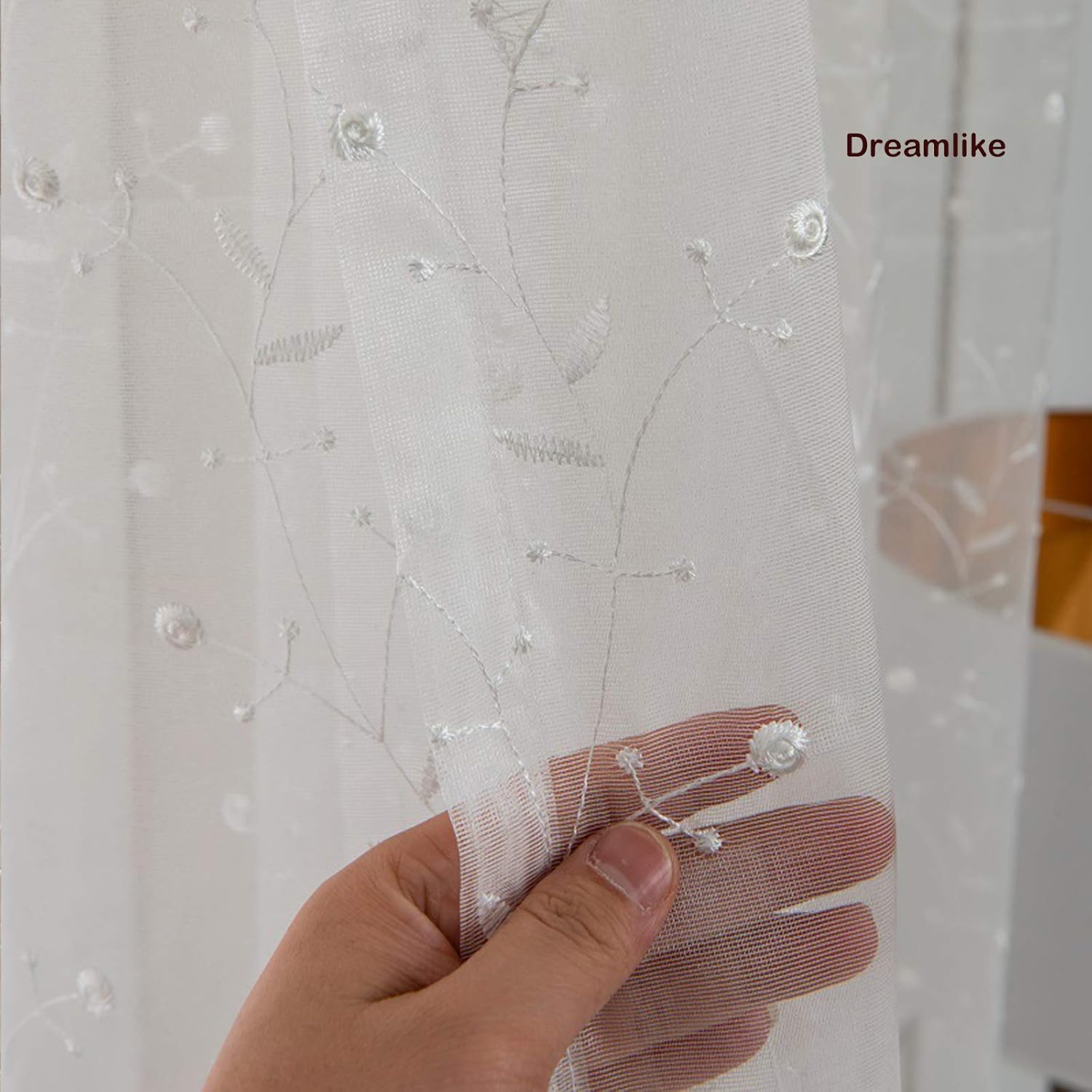 2 Piece Sheer Voile Curtain White Embroidery Transparent Dekoschals Curtains Nursery DIY Size (with Eyelets/Hook/S Hook) apricot-274x229cm (Apricot 183x117cm)