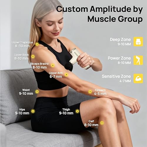 Miniatura 3 de Mini pistola de masaje con amplitud ajustable de 0.39 a 0.394 pulgadas, masajeador profesional de tejido profundo para nudos musculares, 4