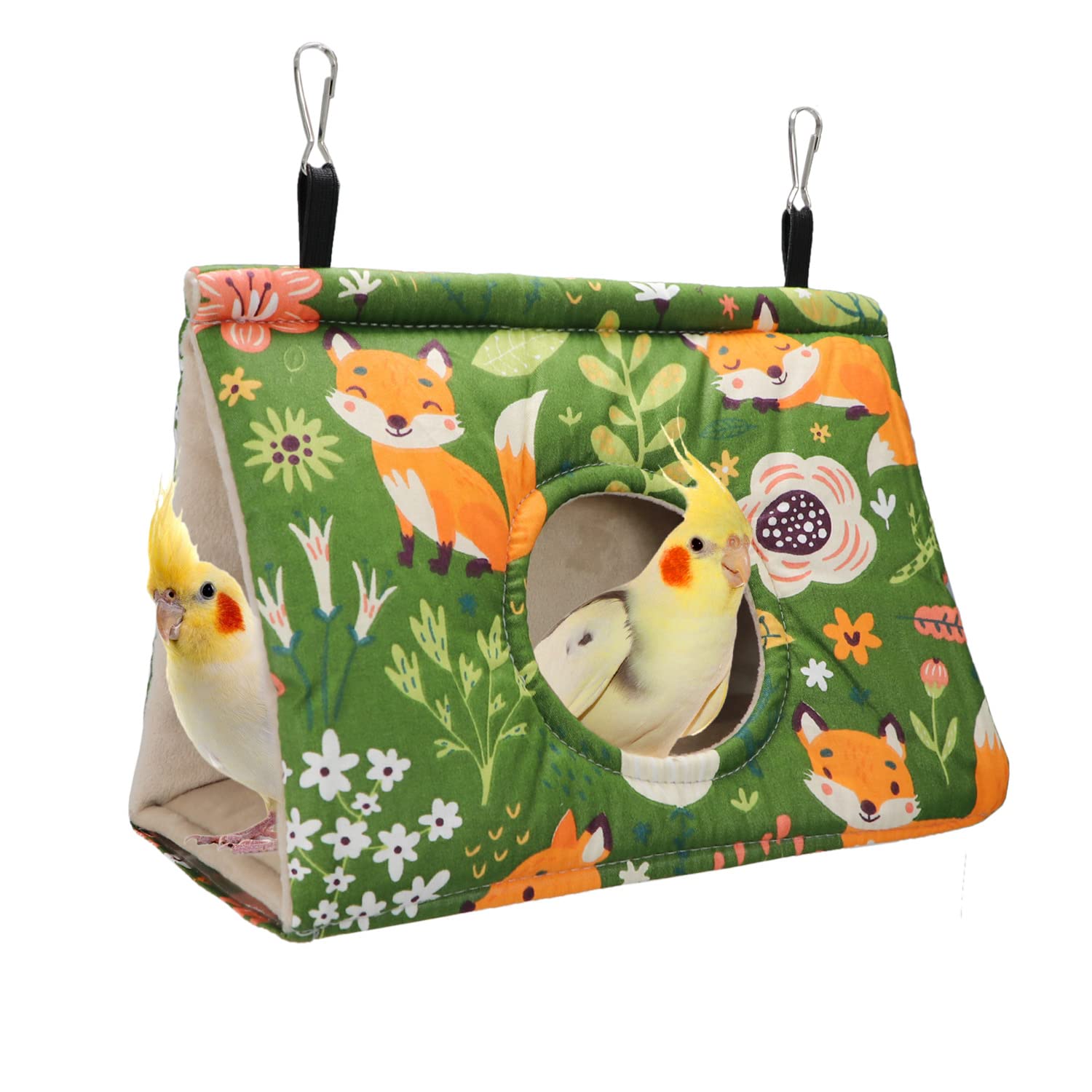 Wontee Bird Nest House Winter Warm Snuggle Hut Bird Bed Hanging Hammock for Parakeets Caique Senegal Quaker Parrots Cockatiels Conures (Medium, Green)