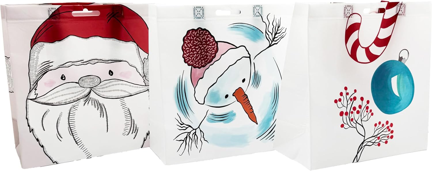 Earthwise Reusable Shopping Bags Extremely Durable Multi Use Small Stylish Fun Foldable Water-Resistant Totes Design - Holiday Jolly (pack of 6-2 of each Design) - Image 4