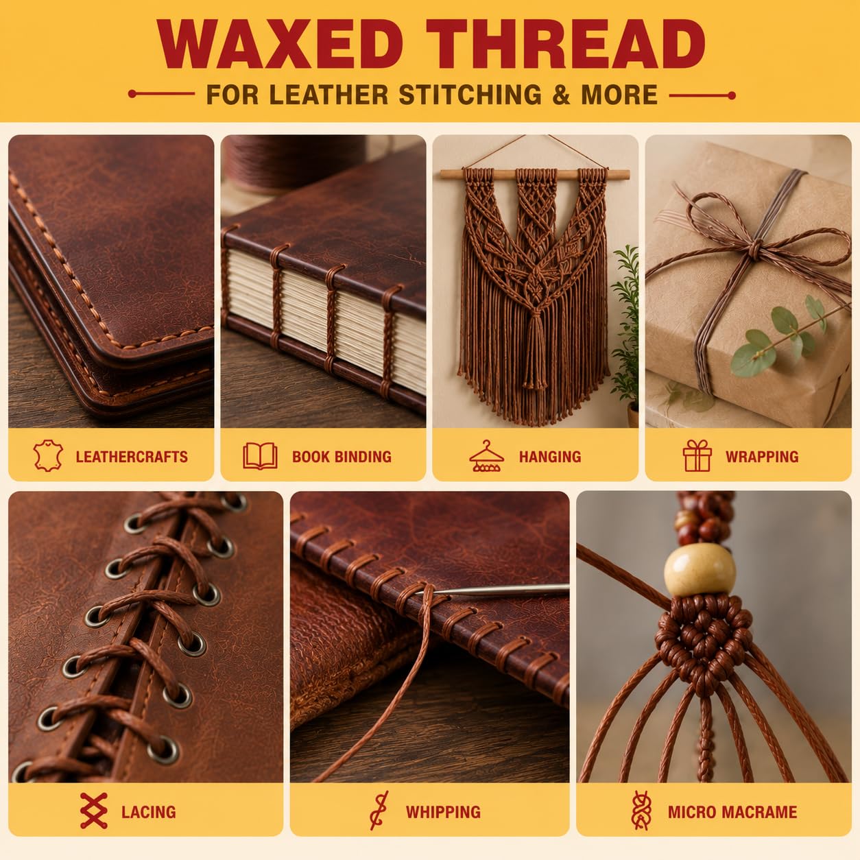Amazon.com: Mandala Crafts Orange Flat Waxed Thread for Leather
