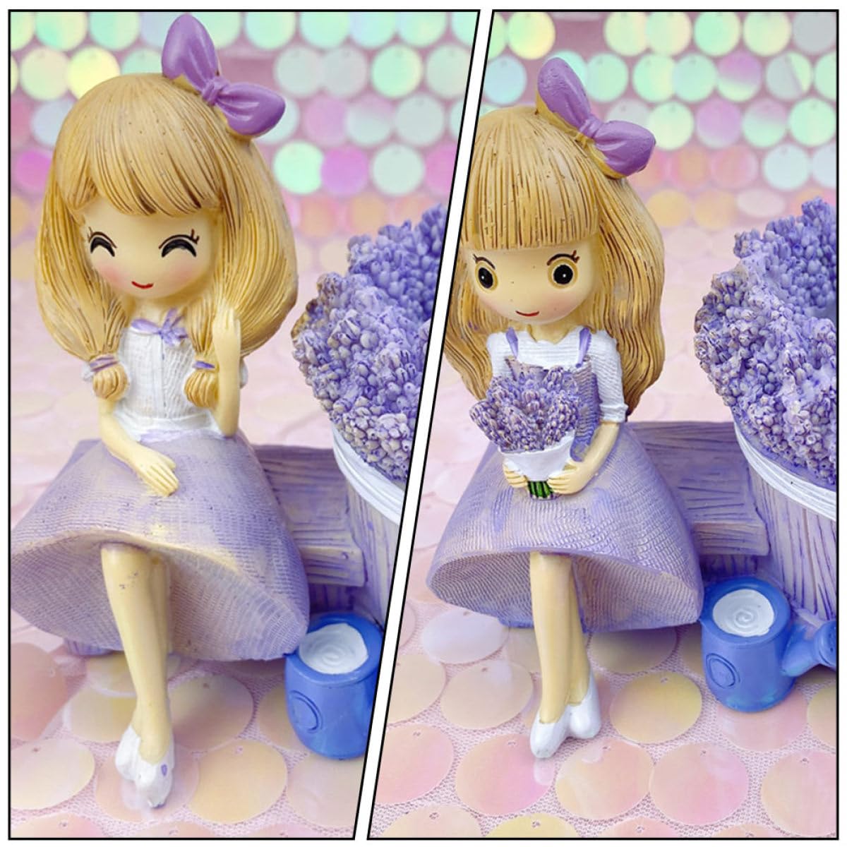 BESTYASH Portalápices de Resina Lavanda para Escritorio, 2 Piezas | Figura Creativa, Estilo Abrazo Flor y Sonrisa Guiñada, Adorno de Mesa, Paquete Doble