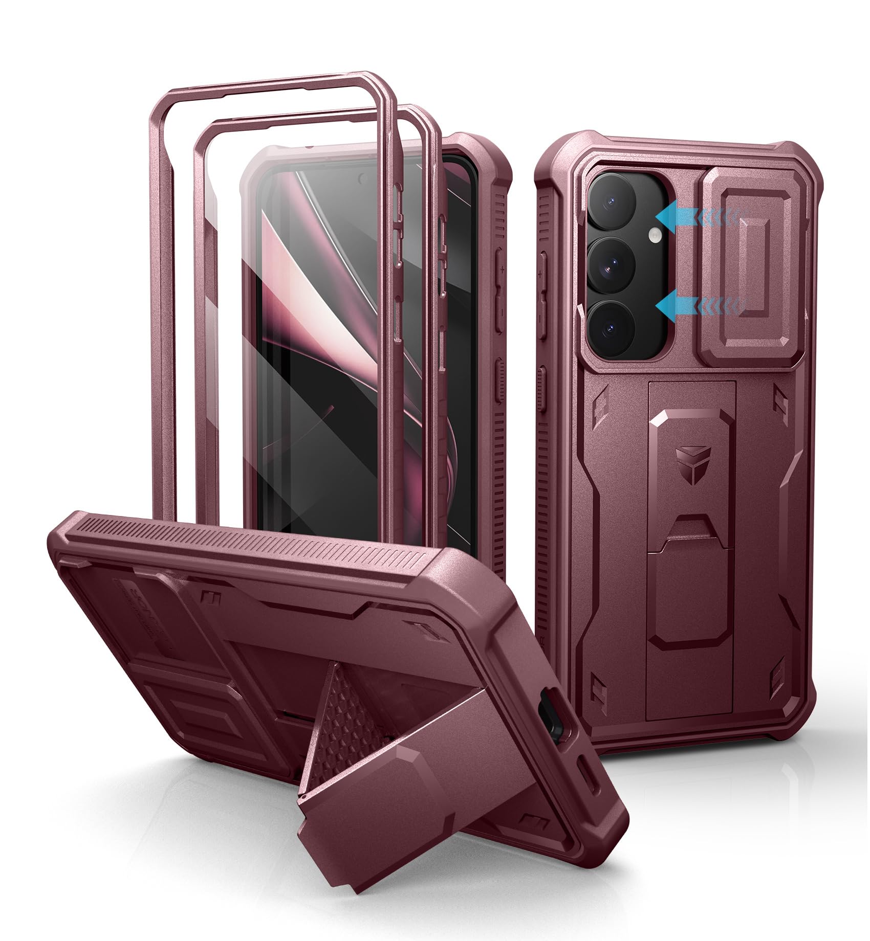 Dexnor for Samsung Galaxy S25 Plus Case with Built-in Slide Camera Cover &amp; Screen Protector &amp; Kickstand,Heavy-Duty Shockproof Rugged Case Full-Body Bumper Cover for Galaxy S25 Plus(2025),Maroon Red