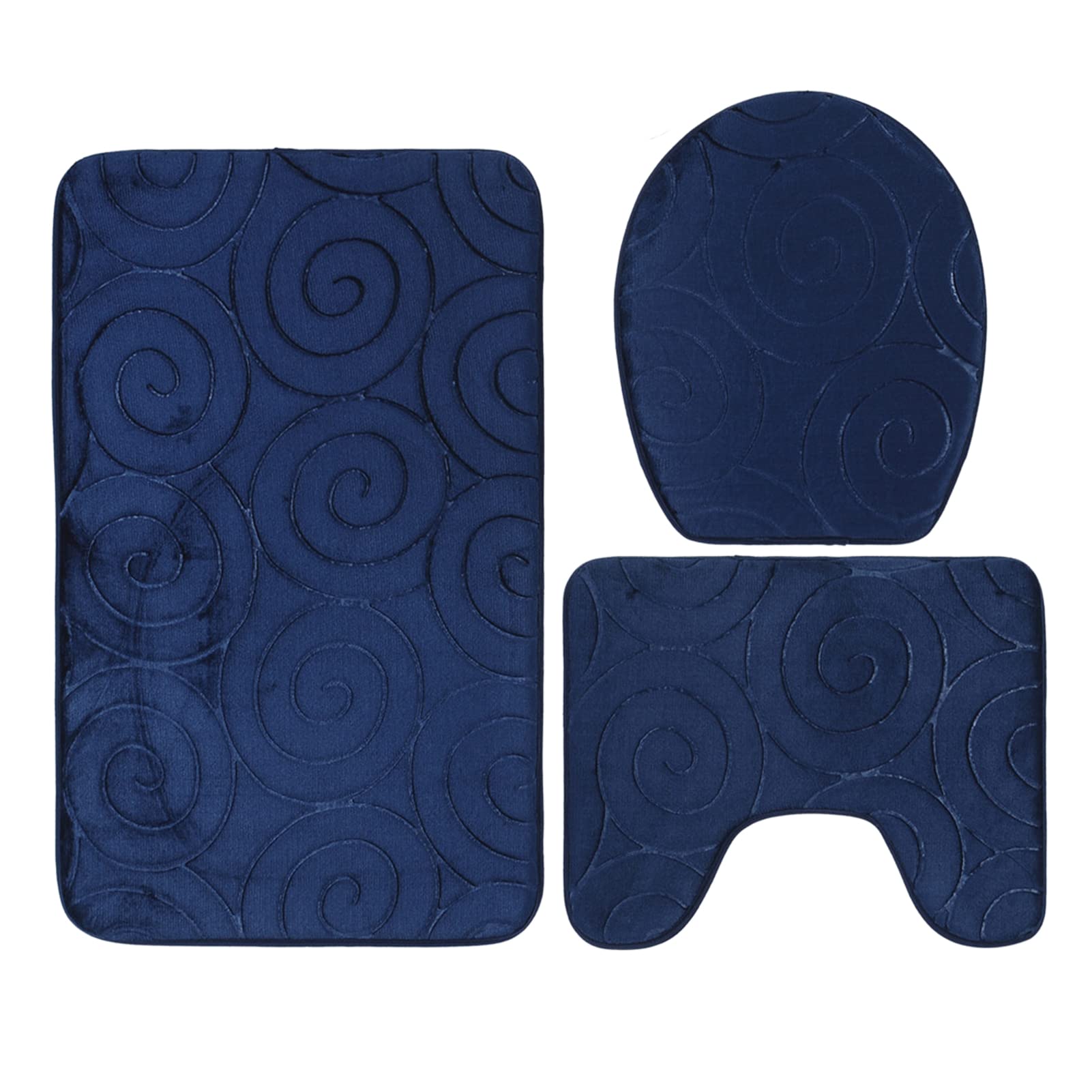 Garosa Set Tappetini Bagno Antiscivolo 3 Pezzi 50x80cm | Tappeto Doccia Assorbente in Fibra di Poliestere | Accessori Bagno Blu Navy con Copriwater