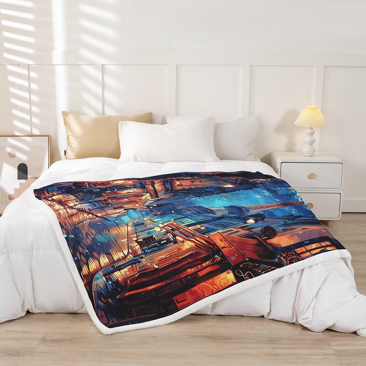 Castle Fairy Romantic French Street Blanket Queen 90x90 Eiffel Tower Blanket for Boys Girls Glittering Starry Moon Sky Sherpa Blanket Paris Building Bed Blanket Sofa Bed Couch Decor