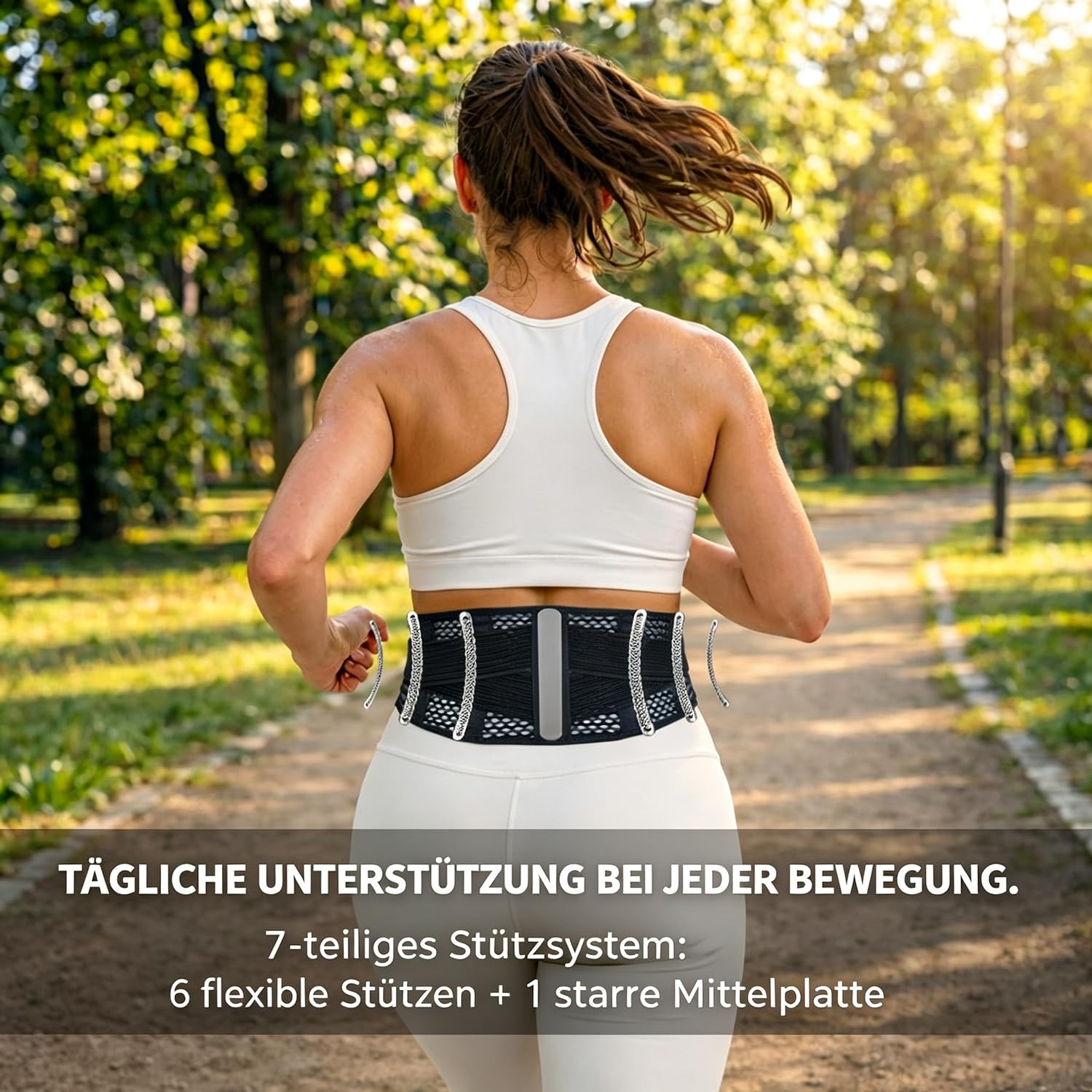 Atmungsaktive Rückenbandage bei Schmerzen im unteren Rücken – leichte Lendenstütze aus 3D-Luftmesh mit doppelt verstellbarem Zugsystem – laches Design für Autofahren - M