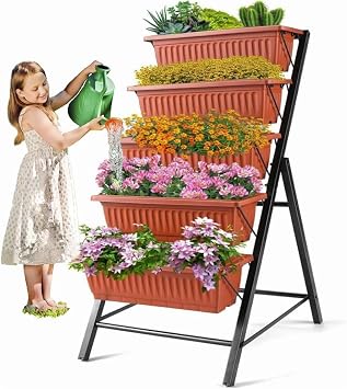 4FT Vertical Raised Garden Bed, 5 Tiers Planter Box w/Drainage System | Elevated Garden Bed Perfect for Patio Balcony Greenhouse Garden Outdoor Herb Vegetables Flowers