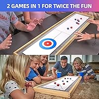 Vista 4 de GSE Games & Sports Expert Juego de mesa de Shuffleboard y Curling de madera maciza 2 en 1 con 8 rodillos para familia y amigos