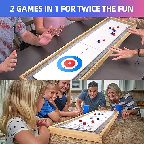 Miniatura 4 de GSE Games & Sports Expert Juego de mesa de Shuffleboard y Curling de madera maciza 2 en 1 con 8 rodillos para familia y amigos