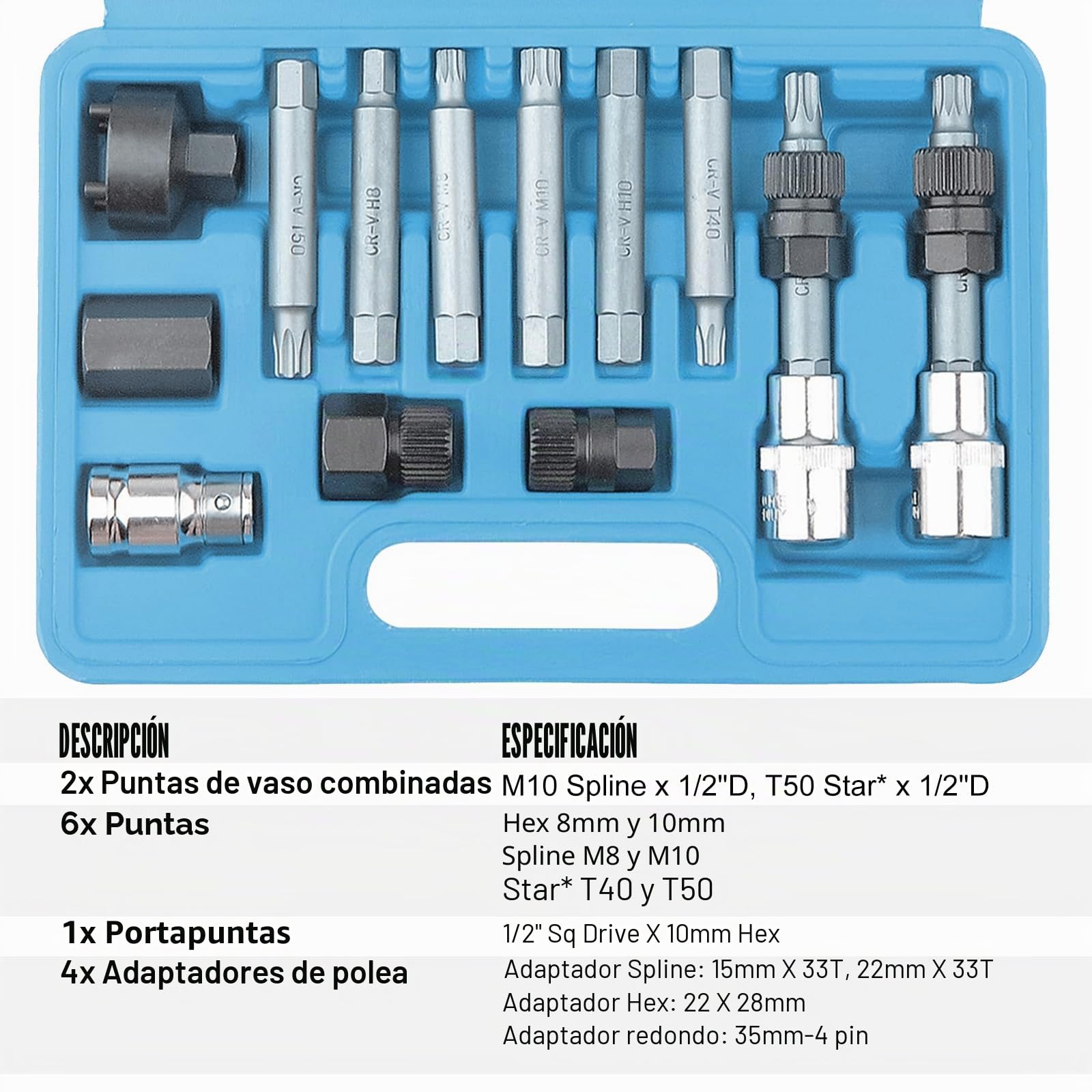 FreeTec 13 pzs Llave para Polea Alternador, 12.5 mm 1/2" Drive Extractor Polea Alternador, Herramientas para Quitar Cambio Polea de Alternador Generadores Vehículos para VW Audi Vag Fiat