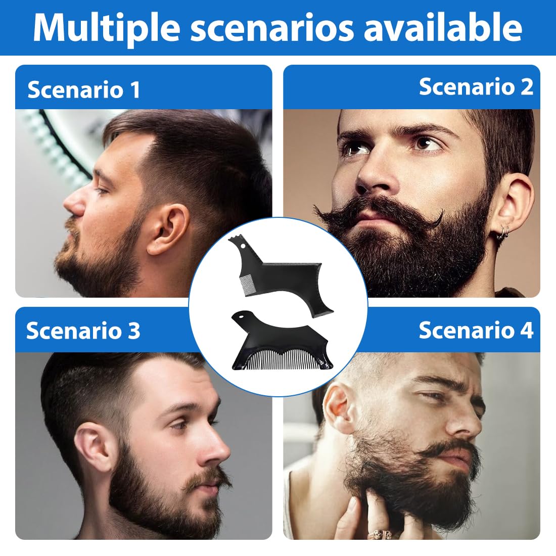 2 Pezzi Stencil Pettine per Barba Uomo,Strumenti per Modellazione,Per Riparare Capelli,Regalo da Uomo per il Parrucchiere(Nero)