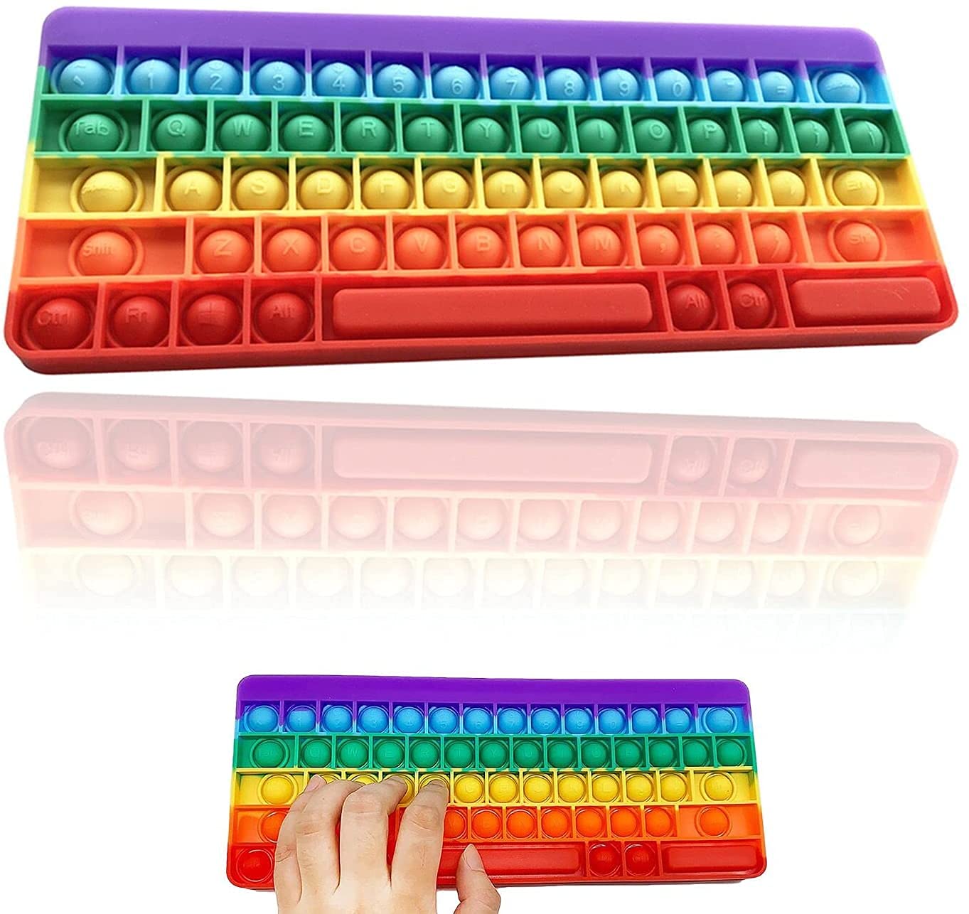 HZYIZHI Push Pop Bubble Sensory Fidget Rainbow Large Keyboard with Letters Numbers, Silicon Bubble Popping Squeeze Fidget for Adult & Kids (Rainbow)