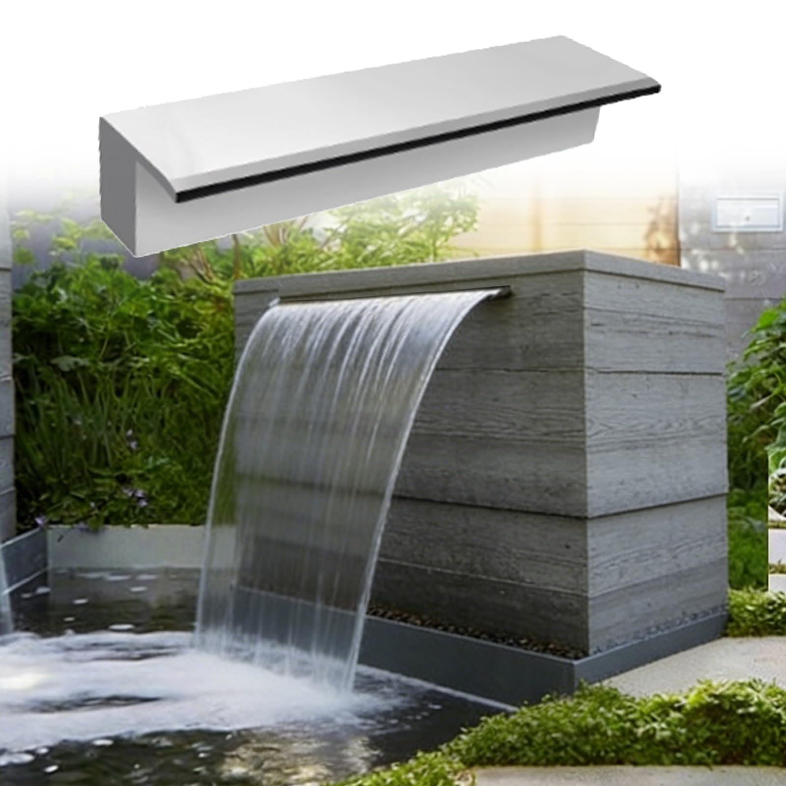 12 24 36 48 60 80 Inch Outlet Overflow Pool Fountain, Pond Patio Deck Stainless Steel Waterfall Spillway Outlet, Wall Recessed Sprayer Spout Fall(41in/104.1cm Water Outlet)