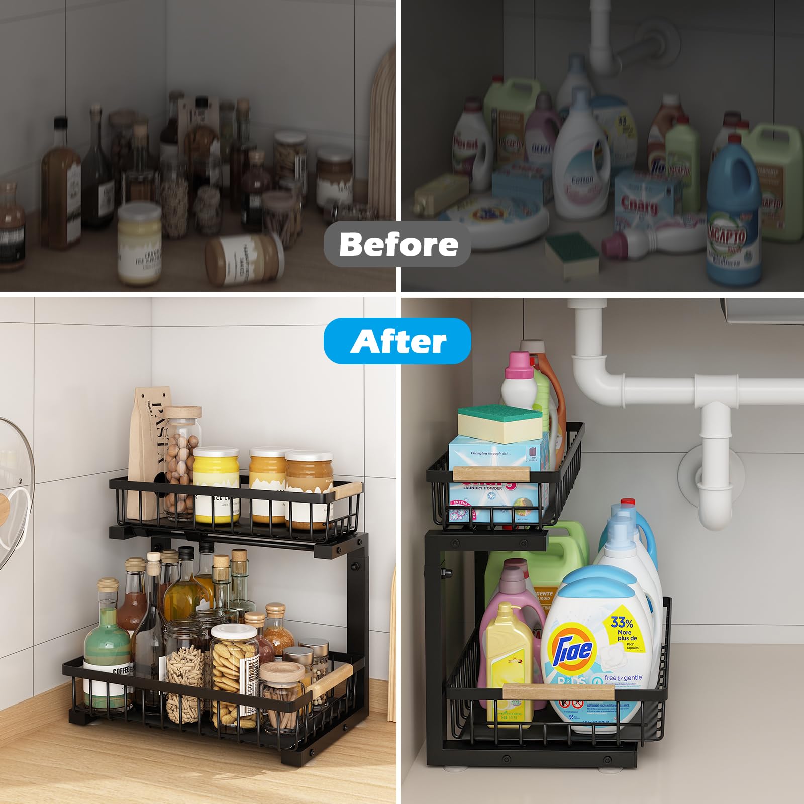 Organizadores Debajo Del Fregadero Organizador De Almacenamiento De  Mostrador Con Tapa Escurridor De Platos Sobre El Fregadero Estante De  Fregadero Para Suministros De Cocina Estante Almacenamiento Bajo Fregadero, image size:1600x1600