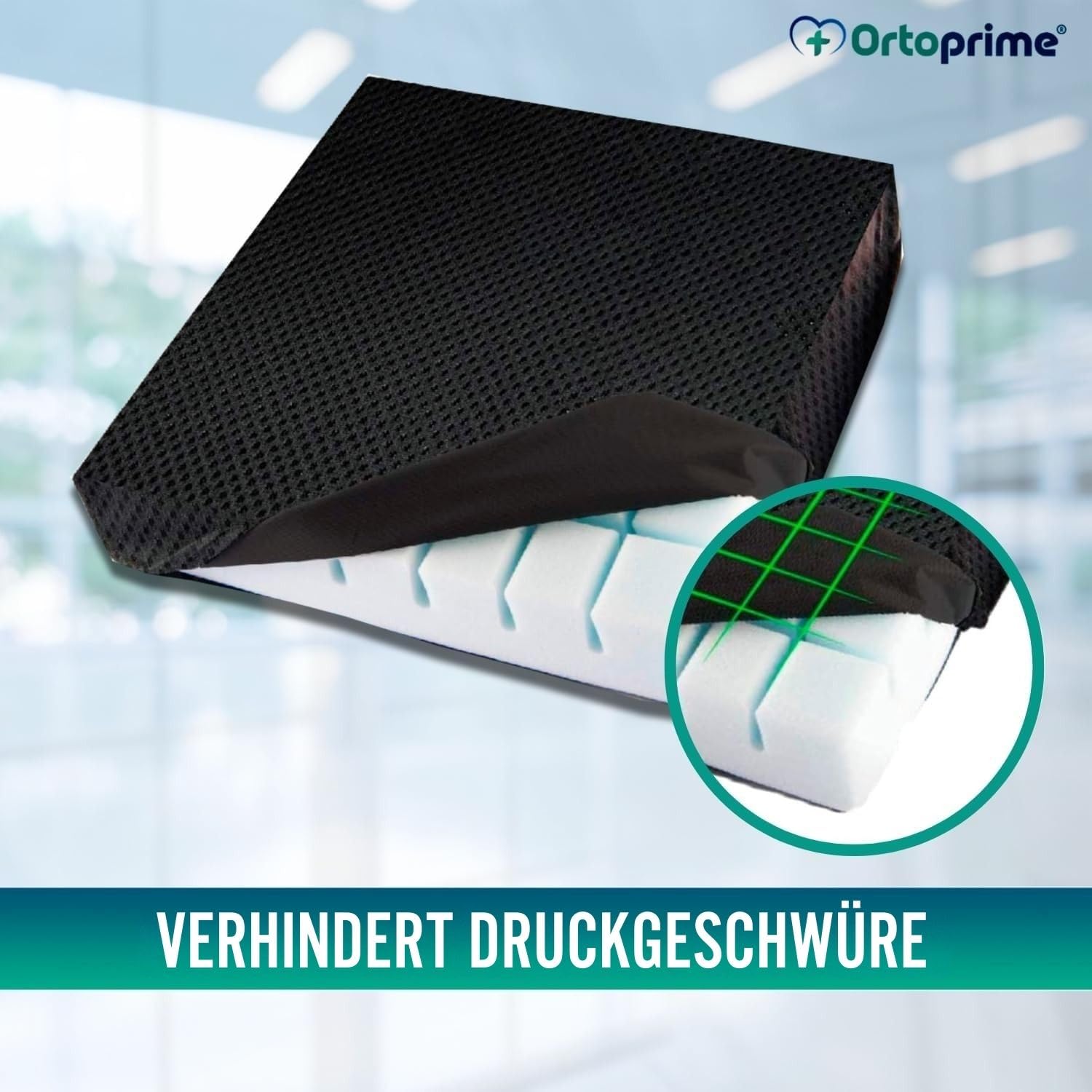 OrtoPrime Dekubitus Orthopädisches Entlastungskissen aus 3D-Schaumstoff mit Kanalsystem Komfort - Prävention Dekubitus Sitzkissen und Druckentlastung - Rollstuhl Sitzkissen Büro Telearbeit & Zuhause