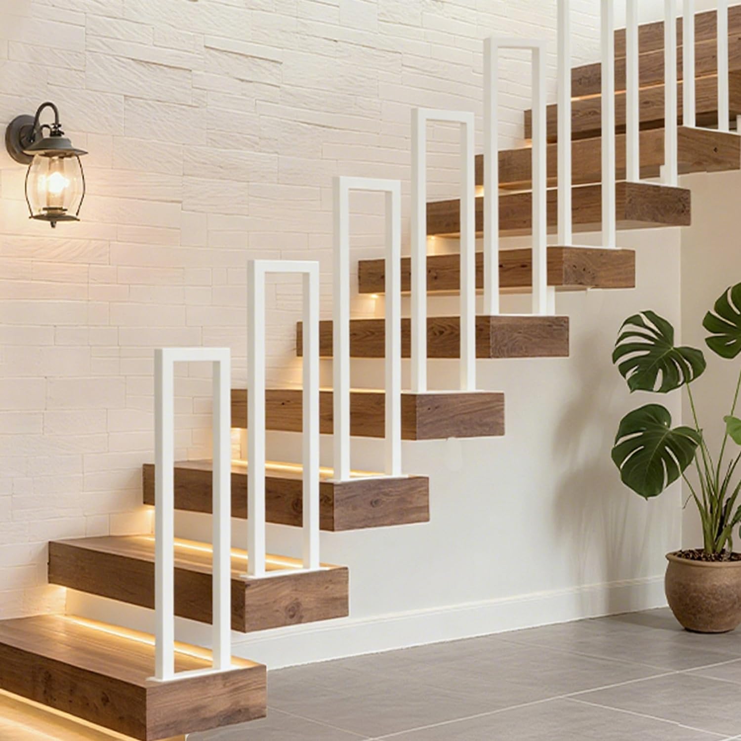 Rampe d'escalier intérieur et extérieur en U blanc de 75 cm pour accès sécurisé
