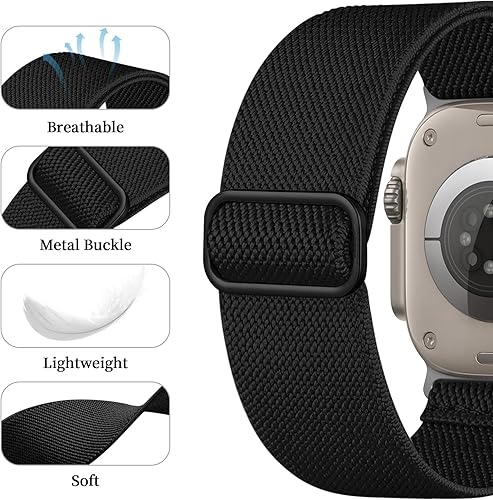 Miniatura 3 de Paquete de 5 correas elásticas de nailon compatibles con Apple Watch Ultra Band de 1.929 in para mujeres y hombres, correa de repuesto elástica