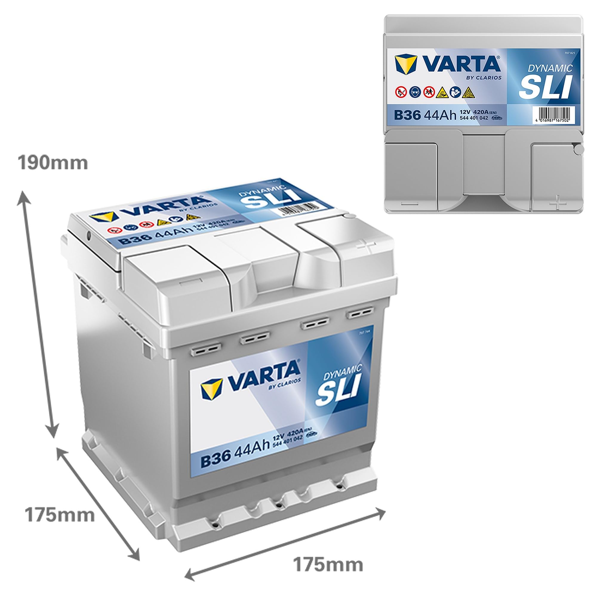 VARTA Automotive DYNAMIC SLI (B36) 12V 44Ah 420A - Nassbatterie KFZ mit Standardausstattung & ohne Start-Stopp System - Starterbatterie für einfachen Energiebedarf - Bleisäurebatterie wartungsfrei