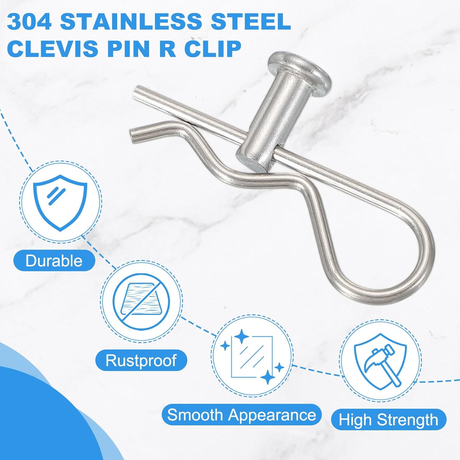 Clevis Pin with R Shaped Spring Cotter Pin M5x12mm Single Hole Clevis with R - Clip Fits for Automotive Mechanics Cars Trucks, (6 Pcs, Silver)
