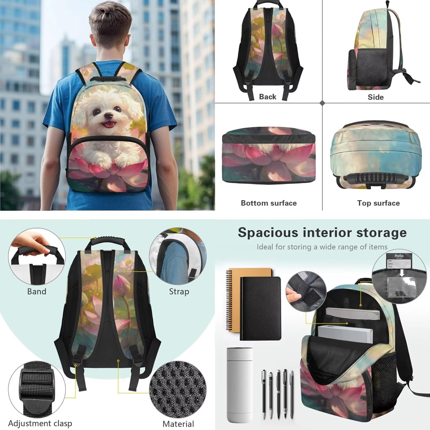 3PCS Backpacks for Girls, 17" Elementary Kids Cute Dog Backpack Preschool School Bookbags and Lunch Box strap Pencil Box Large Capacity School Bag Set for Kids Toddler 6-8 Pink Lostus