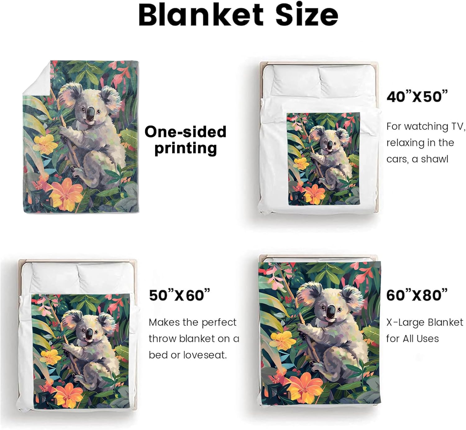 Cute Koala Throw Blanket Gifts for Women Girls Kids Adults, 50x60 in, Flannel Blankets for Bedroom, Camping, Couch, Room Decor, Fuzzy Warm Cozy Soft - Image 3