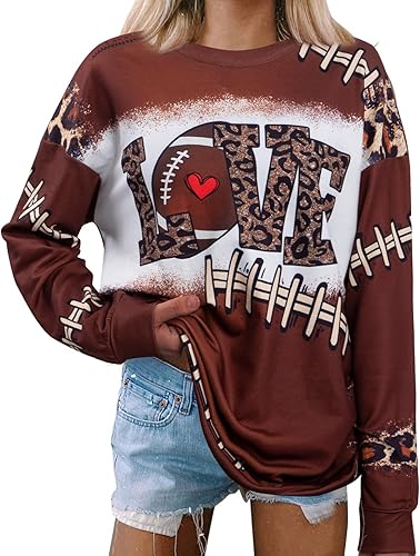 JINTING Sudaderas de fútbol para mujer, sudadera para el día del partido, camiseta de fútbol americano, sudadera con capucha de cuello redondo para