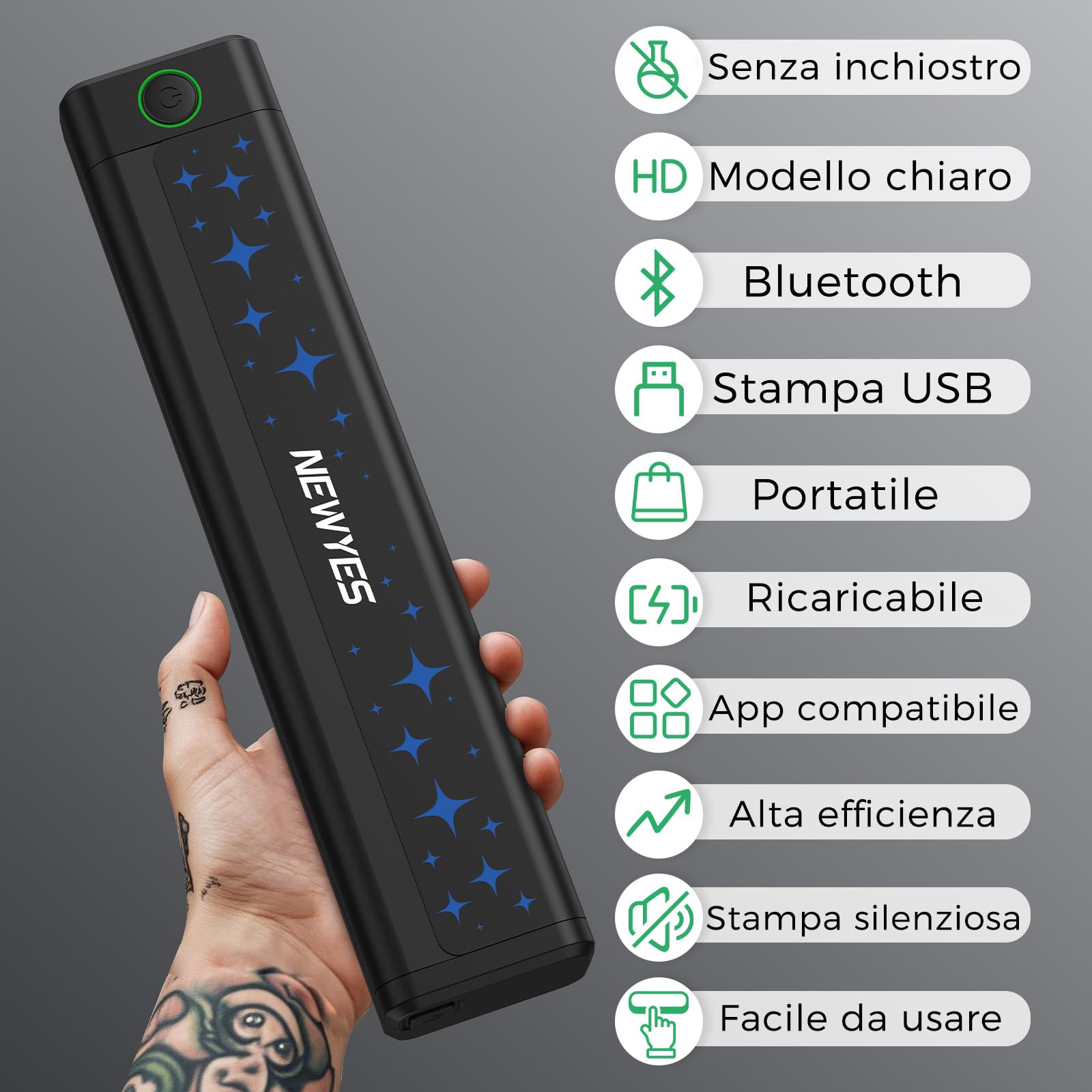 NEWYES Stampante Stencil Tattoo, Stampante Termica Portatile Wireless, Termica, per Tatuatori e Principianti, Effetto Opaco, Compatibile con Telefono Cellulare, Pad, PC | Per tatuatori e principianti, stampa trasparente effetto opaco, compatibile con tele