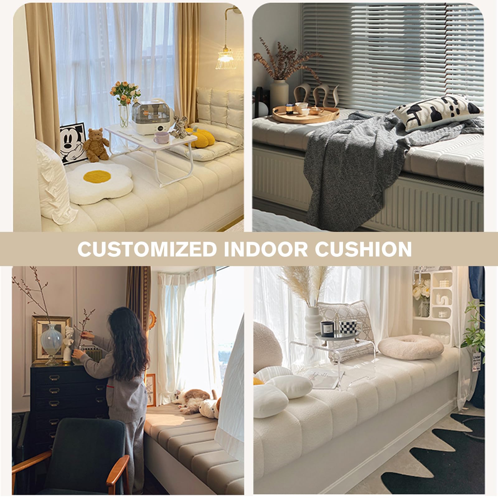 Custom Bench Cushion, Velvet Bay Window Seat Cushion, Seating Cushion for Indoor Furniture, Non-Slip Waterproof Cat Scratch, Thickened Chair Pads