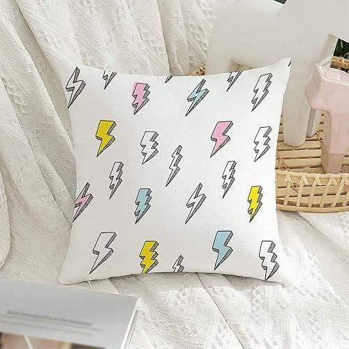 Funda de almohada decorativa abstracta con diseño infantil y texto trueno con texturas de envoltura de textil, diseño de rayo, decoración de