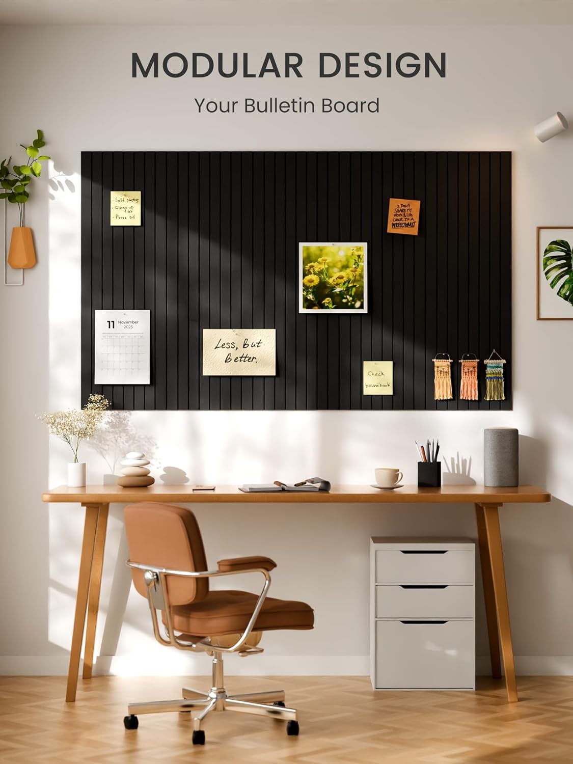 Bumusty Large Cork Board Alternative-48 x 36" Felt Bulletin Board Tiles, with 30 Pushpins, 70 Adhesive Tabs, 12-Pack Slat Wall Paneling, Cork Boards for Office Push Pin Board Felt Board-Black