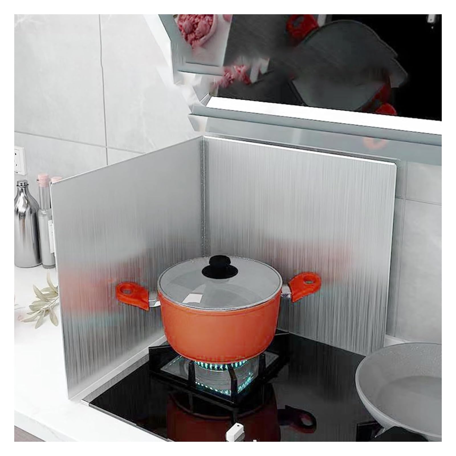 2 Lados Panel Protector Salpicaduras Cocina Plegable, Protector Pared Antisalpicaduras Cocina, Plegabl Protector De Aceite Estufa De Gas Accesorios Cocina, Aceros Inoxidables, Fácil De Plegar(40x40cm)