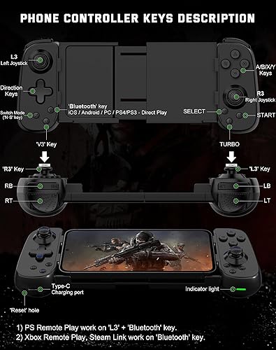 Miniatura 8 de Joso Phone Controller for iPhoneAndroidPC, D6 Wireless Game Controller for SwitchPS3PS4 with Hall JoystickTurbo6-Axis GyroDual Motor, iOS Android