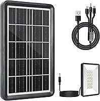 Vista 1 de Panel solar de 6 V 5 W con batería de litio recargable de 2400 mAh incorporada y luz LED, kit de cargador de batería solar con salida USB de 5 V